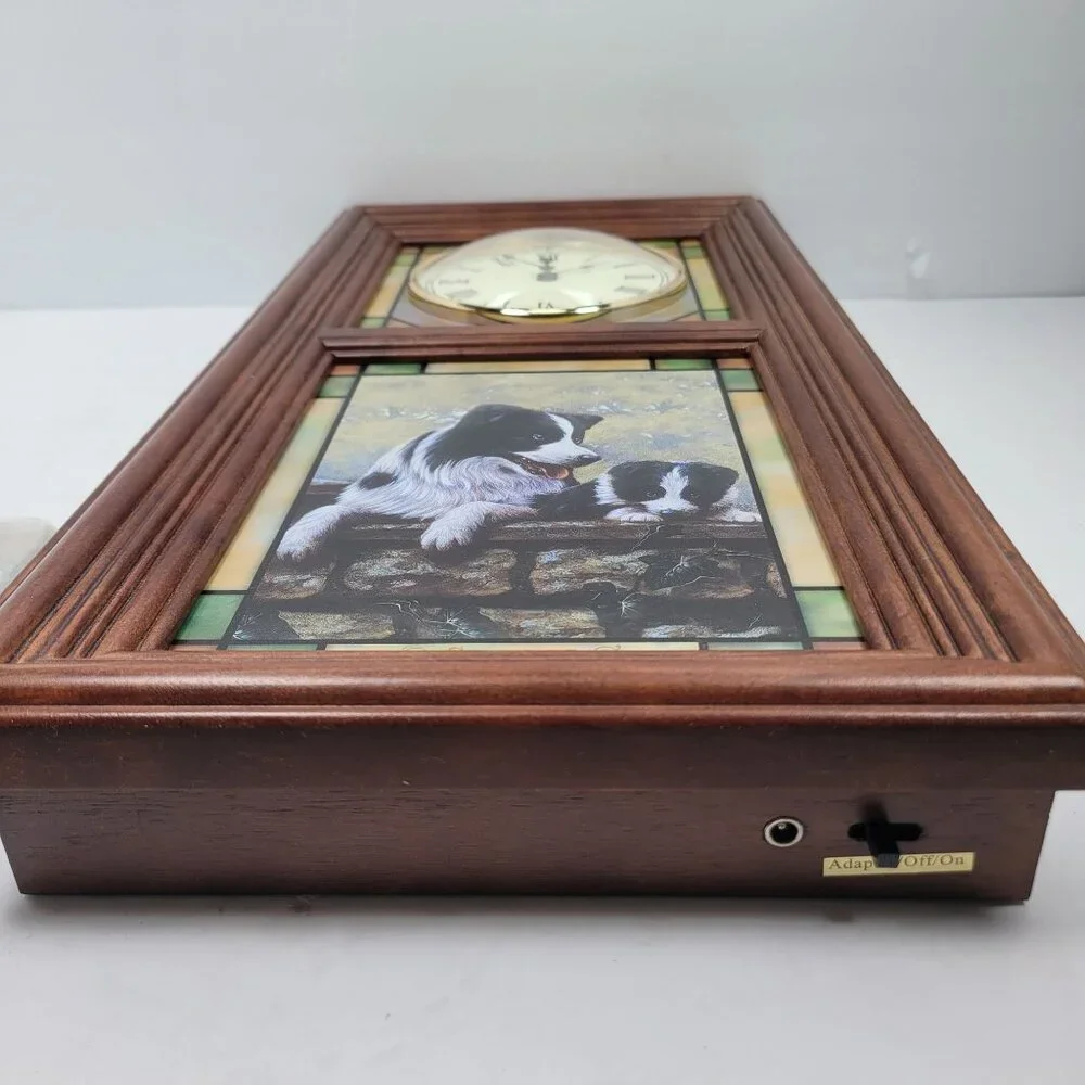 The Danbury Mint Border Collie Stained Glass Lighted Clock 4-Seasons Like New